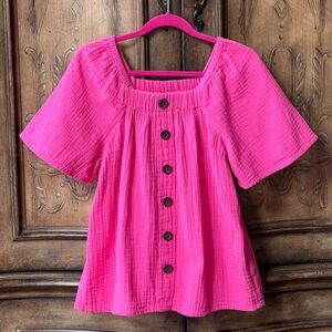 NWT! J.Crew kids Crewcuts Girl Pink Short Sleeve Button-Front gauze Top 12 14